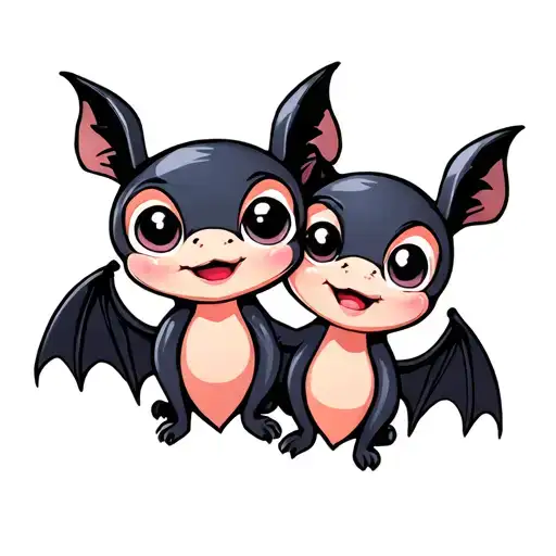 two cute female bats with big eyes that are best friends tattoo design idea