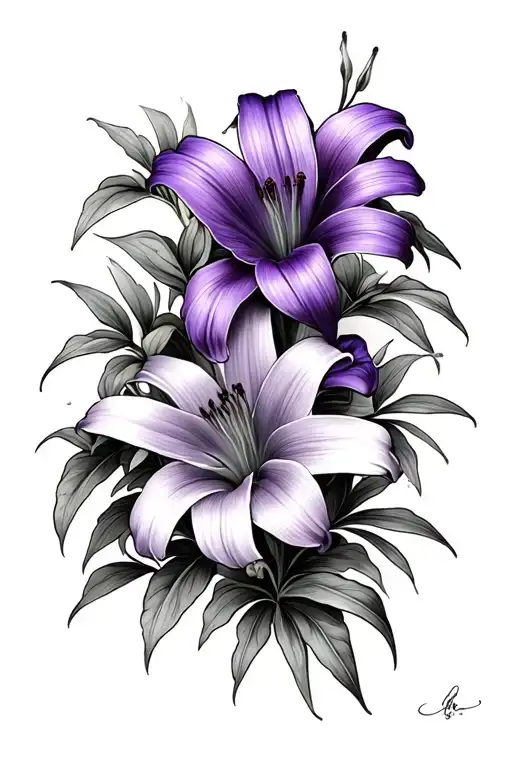 Stargazer Lily and Violet flower and cosmo flower tattoo design idea