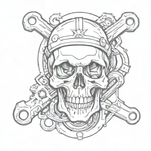 skull and wrenches crossed tattoo design idea