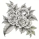 large roses carnations dahlias Azaleas all connected by vines and leaves but spread out tattoo design idea