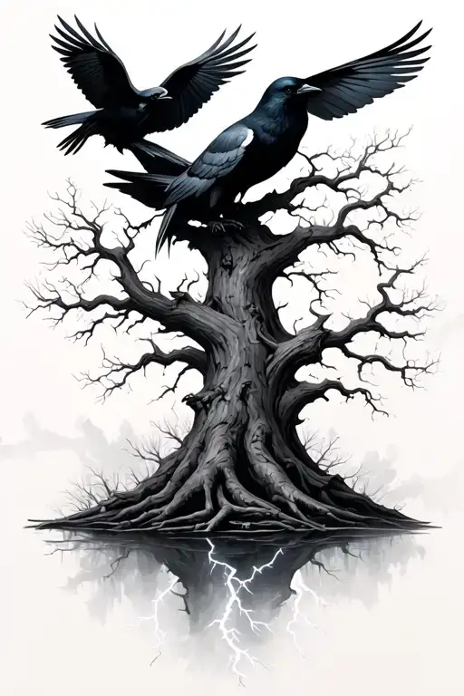 LIGHTNING TREES AND CROWS tattoo design idea
