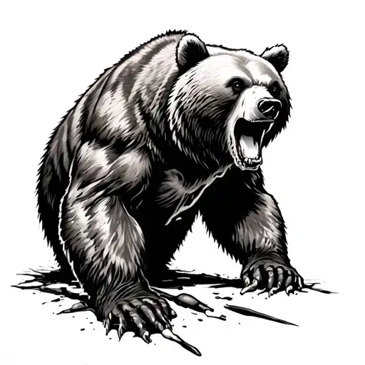 bear ripping through skin tattoo design idea
