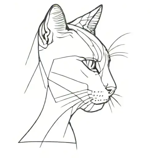cat head in thin black lines only tattoo design idea