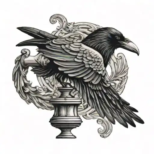 Raven perched on top of rook chess piece tattoo design idea