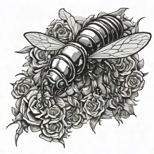 cybernetic bee killer tattoo design idea