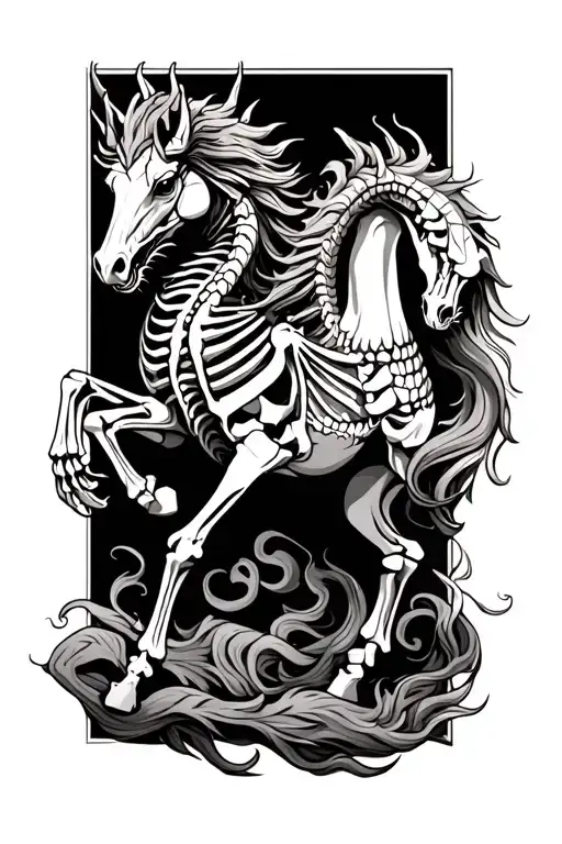 dragon on horse skeleton tattoo design idea
