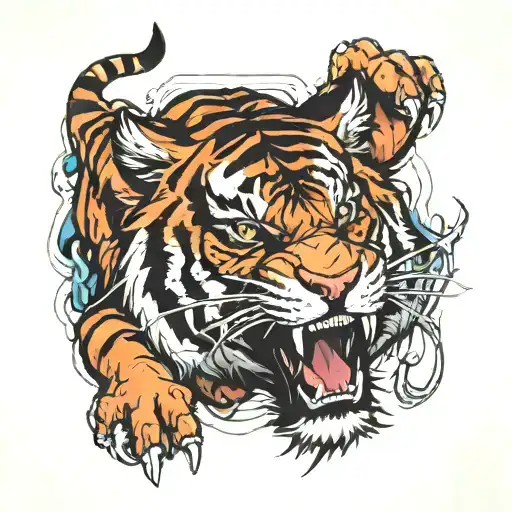 ferocious tiger fighting tattoo design idea