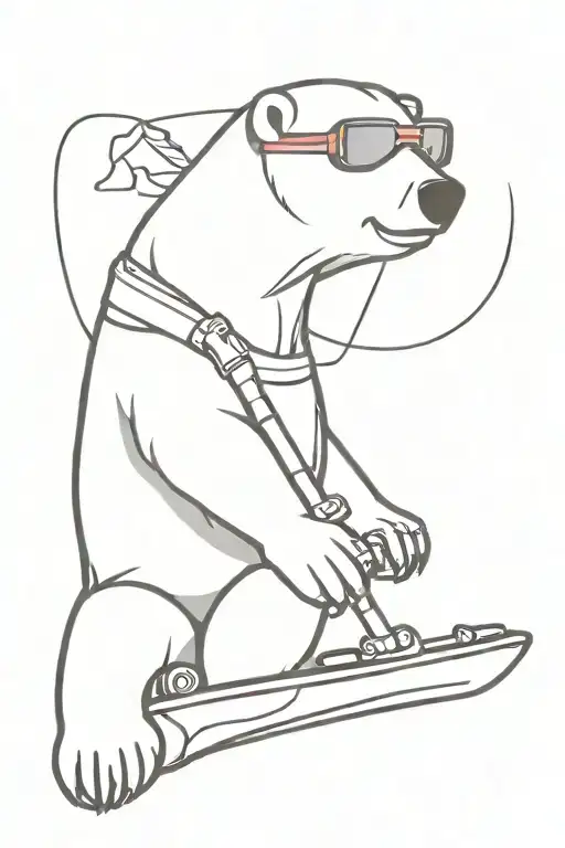 Polar bear with ski goggles holding a snowboard tattoo design idea