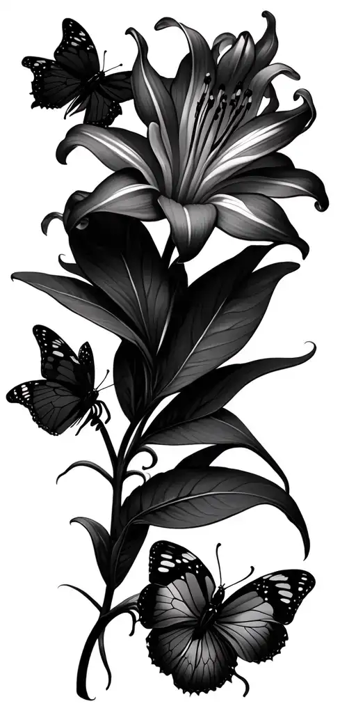 Spiderlily flower with Butterflies tattoo design idea
