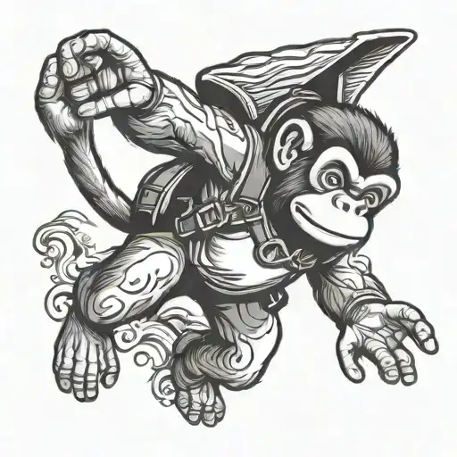 skydiving monkey holding tattoo design idea