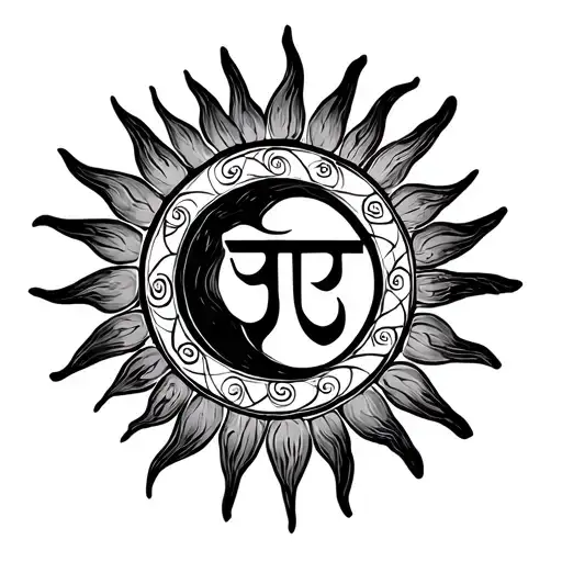 Karna Sun Symbol with Hindi " १ "in the middle. Shoulder tattoo.  tattoo design idea