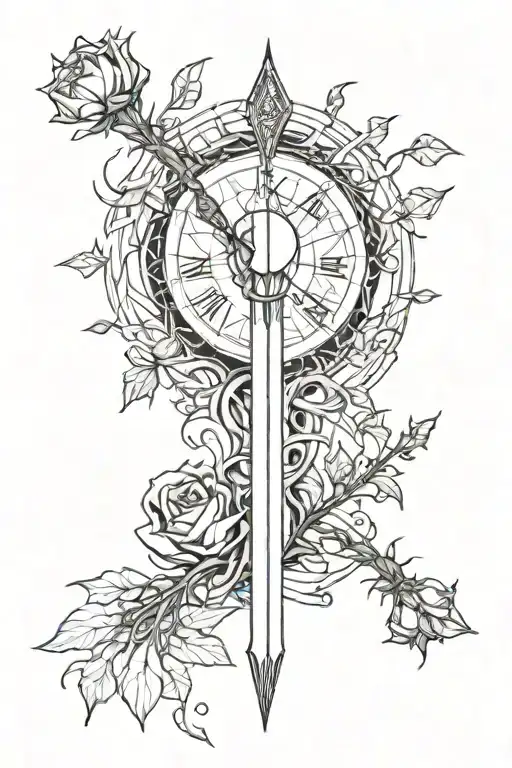 half arm sleeve tattoo, patchwork, the emperor tarot, thorns, vines, blood, anger, 2 wands in fire and ice, sad moon tattoo design idea