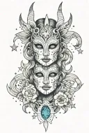 gemini constellation mask tattoo design idea