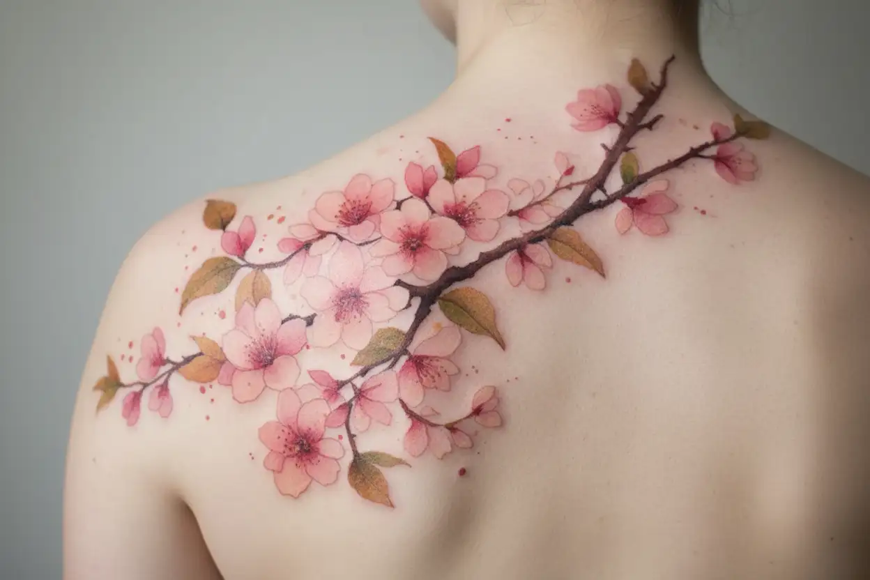 willow branch and sakura branch tattoo design idea