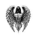 angel wings on my chest with my daughter's names and birthdates tattoo design idea