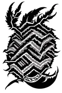 island tribal with zigzags, hexagonal patterns, and branching lines mimicking crab legs tattoo design idea