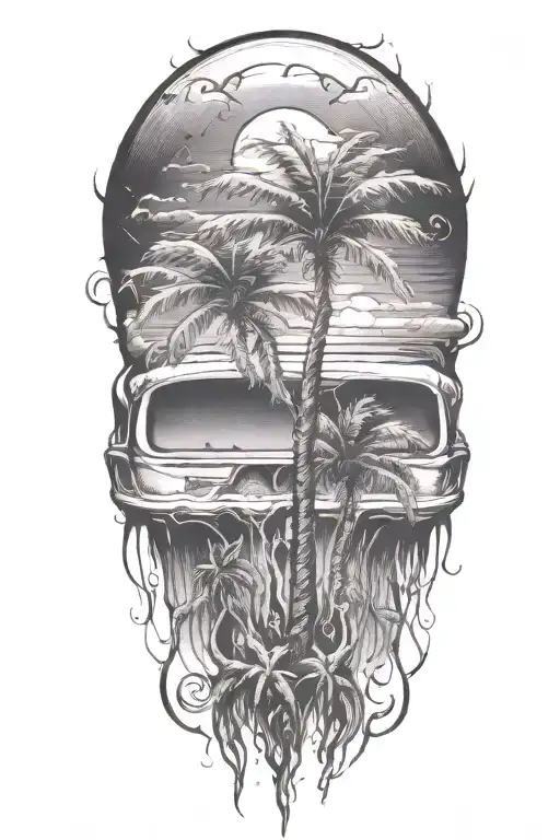 rooted to nature beach sunset palm tree tattoo design idea