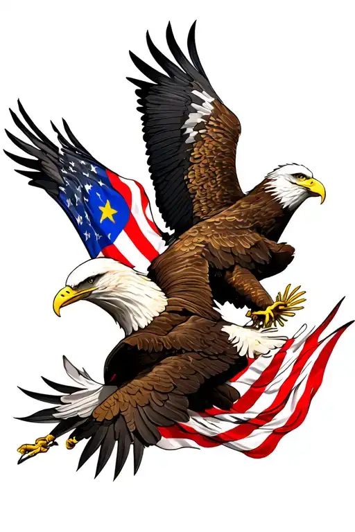 Philippines eagle and American eagle sharing one body, carrying their countries flags with their claws. so a two flags. tattoo design idea