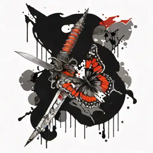 sword with butterfly handle tattoo design idea