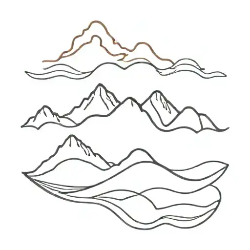 line drawing waves mountains tattoo design idea