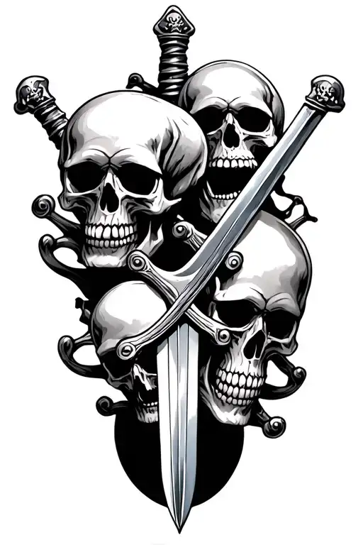 pile of skulls with pirate sword tattoo design idea
