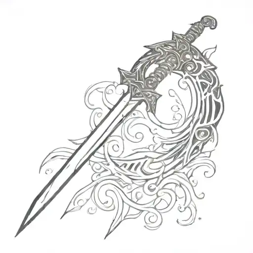 long death scythe sickle weaponwith long blade stylized concept design tattoo design idea