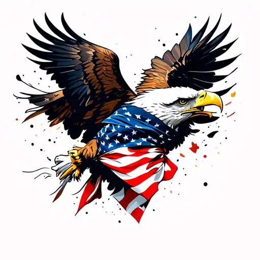 Flying Bald Eagle wearing an American Flag bandana. tattoo design idea