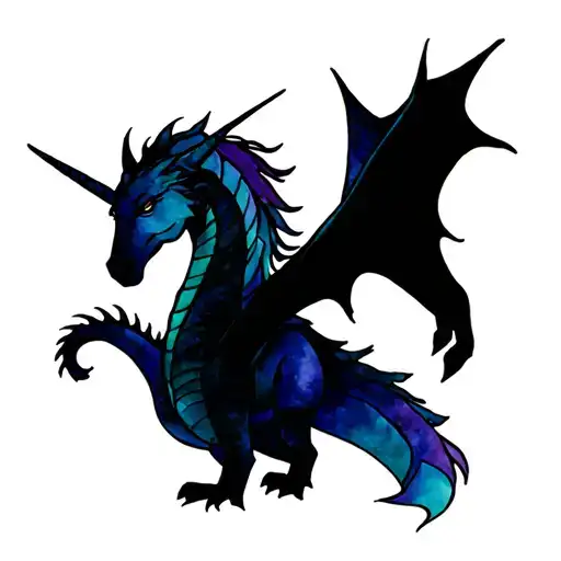 an midieval dragon standing beside a mythical unicorn made tattoo design idea