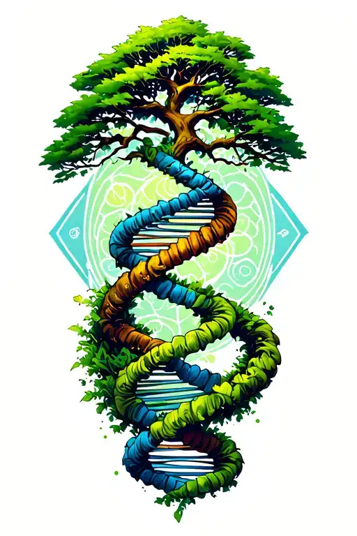 Tree and DNA double helix made tattoo design idea
