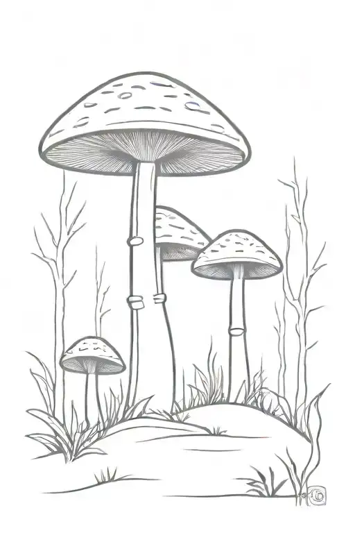 Mushroom walking through a forest tattoo design idea