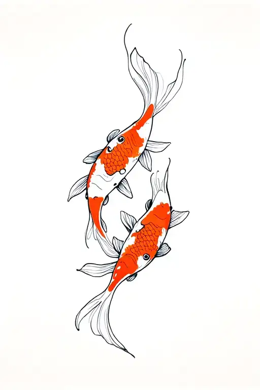 two koi fish swimming tattoo design idea
