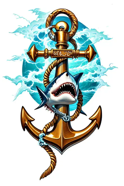 shark anchor pirates thunder tattoo design idea
