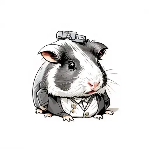 gangster guinea pig in a suit with a weapon ready to battle tattoo design idea