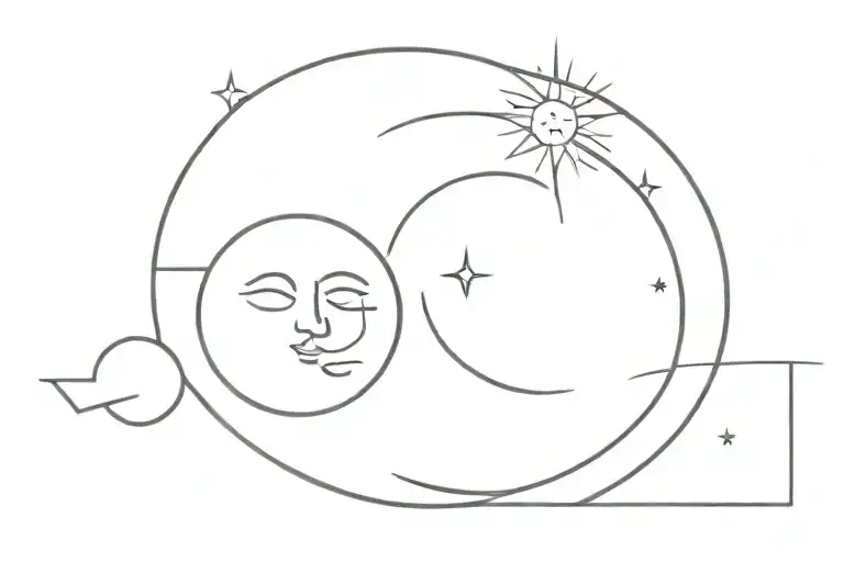 Sun and moon separated by a thin line: the boundary between consciousness and the unconscious. tattoo design idea