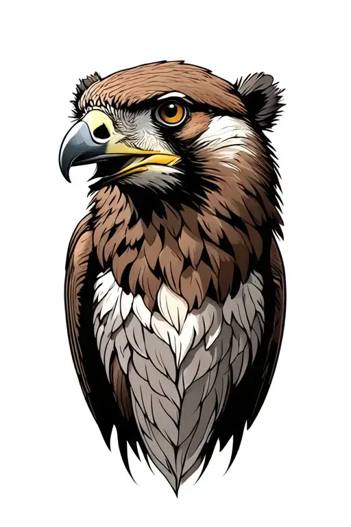 red tailed hawk perched and brown bear head tattoo design idea