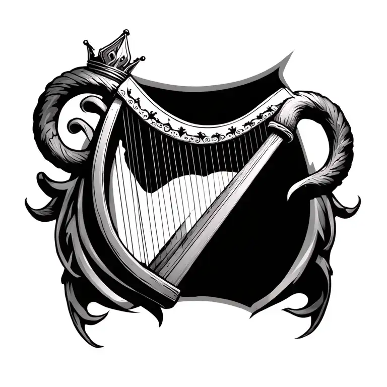 harp with a crown tattoo design idea