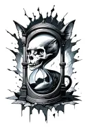 raven skull hourglass castle cat shattered glass tattoo design idea