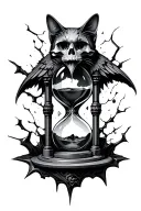 raven skull hourglass castle cat shattered glass tattoo design idea
