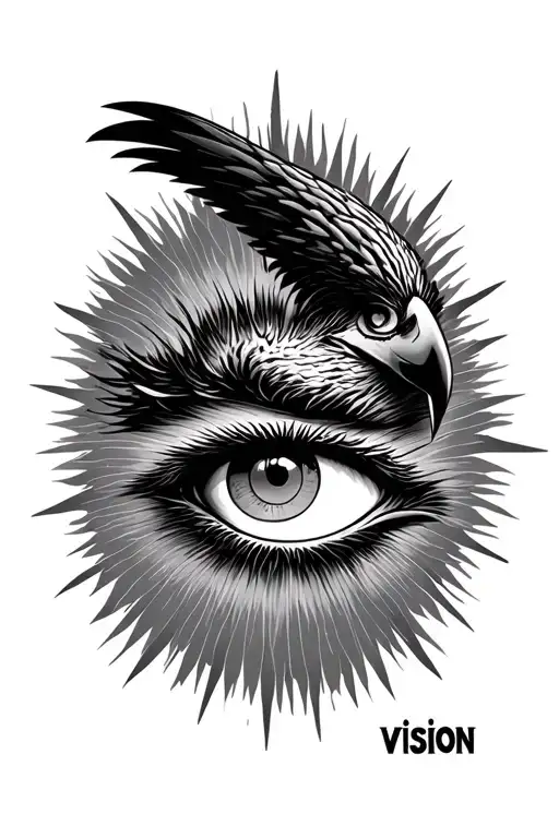 "VISION" "VISION" hawk and human eye in sun tattoo design idea