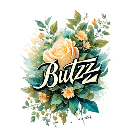 the word "Buttzz" with a earthy back ground tattoo design idea