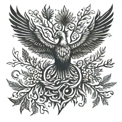 lebanese cedar with pheonix rising to symbolize resliency of lebanese spirit tattoo design idea