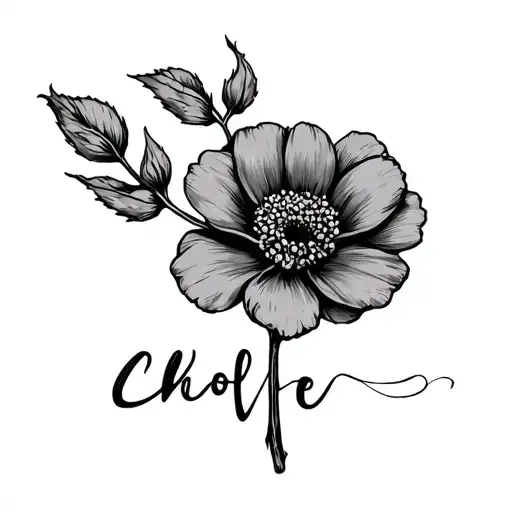 "Chloe " single flower with The Name as the stem tattoo design idea