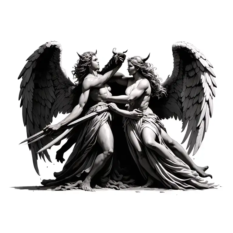 angels fighting demons tattoo design idea