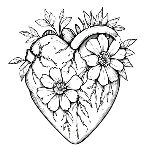 Anatomie Heart with birthflowers from Januar April mai Juli und december tattoo design idea