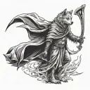 A wolf wearing a cloak, similar to the Grim Reaper, holding a scythe. This could give a strong representation of death w tattoo design idea