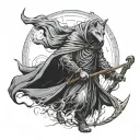 A wolf wearing a cloak, similar to the Grim Reaper, holding a scythe. This could give a strong representation of death w tattoo design idea