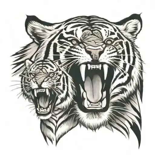 roaring tiger with baby tiger in front tattoo design idea