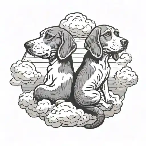 the back of two beagles sitting on a cloud tattoo design idea