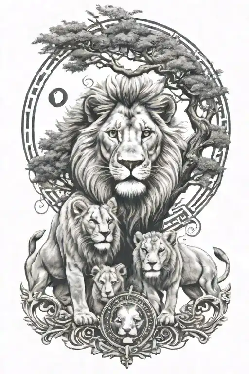 lion cubs, pharaoh, tree of life, angel numbers, anime, energy, sun, moon, elements, adinkra, Africa, 444, yin yang tattoo design idea