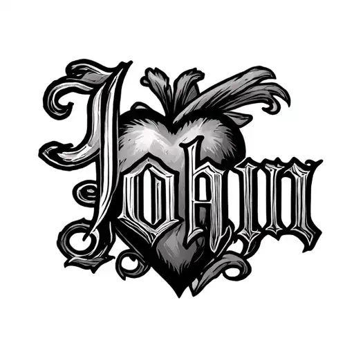 Name John corey benton in old English in shape of a heart  tattoo design idea